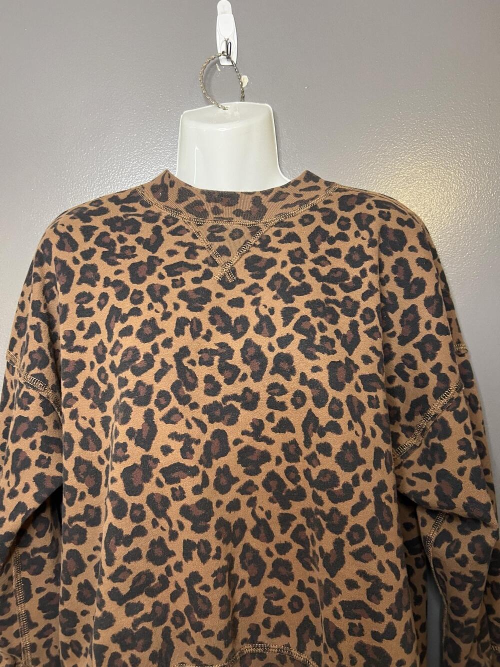 Abercrombie & Fitch Sweatshirt Womens Small Brown Leopard Print Fleece Pullover